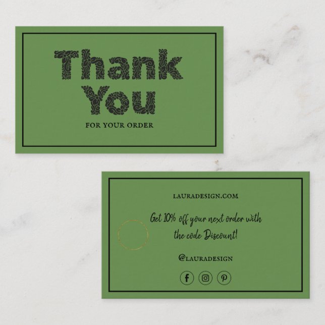 Carte De Visite Botanique Floral Vert Logo Typographie Merci (Devant / Derrière)