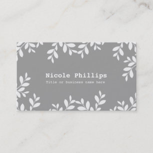 Carte de visite botanique moderne gris et feuilles