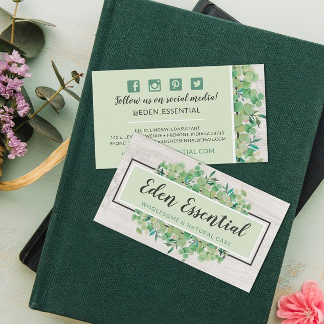Carte De Visite Botanique verte Eucalyptus Rustique médias sociaux (Créateur téléchargé)