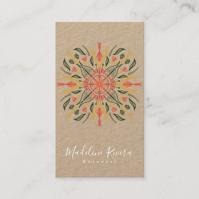 Carte De Visite Botany Florist Green Mandala Designer Kraft (Devant)