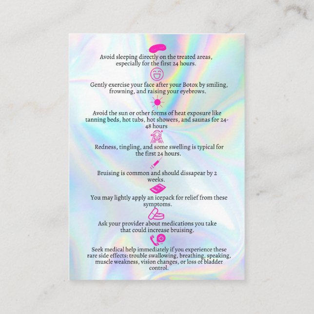Carte De Visite Botox Aftercare Faux Holograph Instruction (Dos)