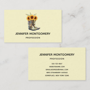 Carte De Visite Bottes rustiques Cowboy avec tournesol