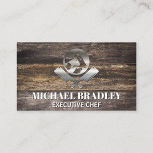 Carte De Visite Boucher Couteaux Animaux Logo   BBQ en bois métall