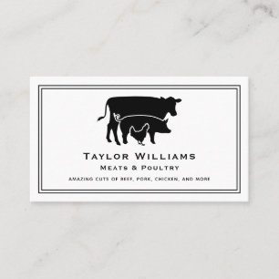 Carte De Visite Boucher Viande Vache porc poulet noir blanc