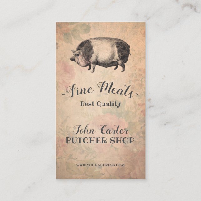 Carte De Visite Boucher Viandes fines Porky Pig Pink Card (Devant)