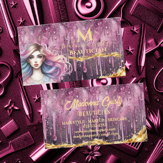 Carte De Visite Bouchon Pastel Magenta Gold Monogramme Beautician