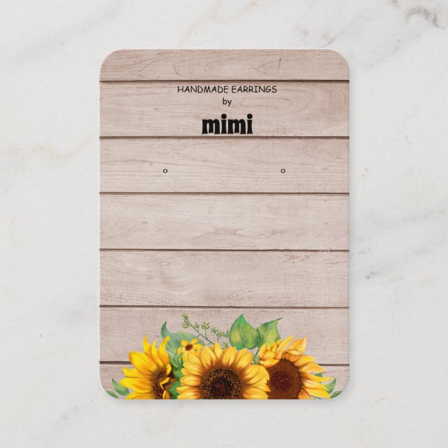 Carte De Visite Boucles d'oreilles de tournesol rustique Afficher  (Devant)