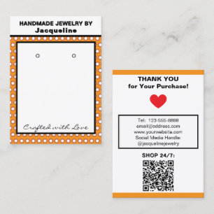Carte De Visite Boucles d'oreilles orange et blanc à pois