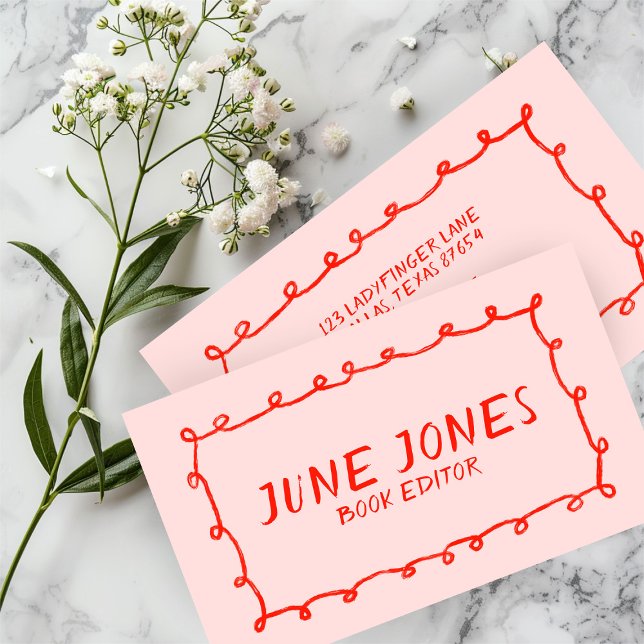 Carte De Visite Boucles faites main Doodle Whimsical Inky Chic ros (Handmade Loops Doodle Whimsical Inky Chic Red Pink Business Card
)