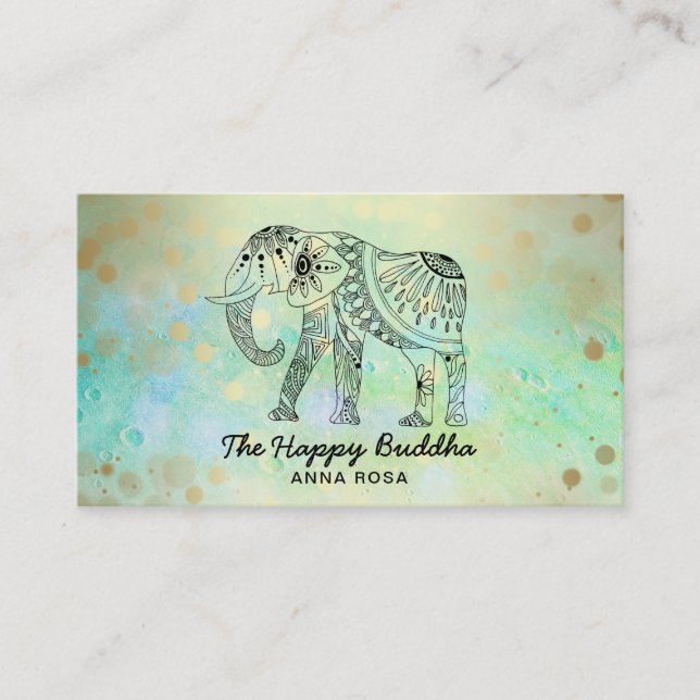 Carte De Visite *~* Bouddha Motif Eléphant Gold tiré à la main (Devant)