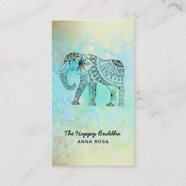 Carte De Visite *~* Bouddha Parties scintillant en or Eléphant tir (Devant)