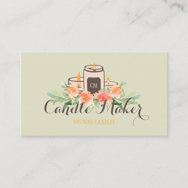Carte De Visite Bougie Beige Vert Soy Cire Artisanat Maison (Devant)