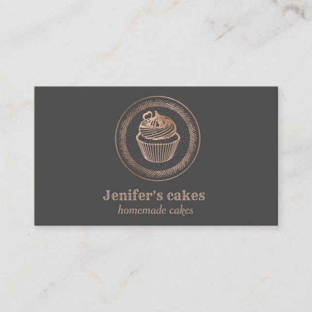 Carte De Visite Bouilloire rose moderne en feuille d'or cupcake (Devant)