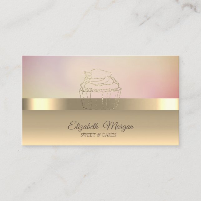 Carte De Visite Boulangerie à fraise moderne Gold Cupcake (Devant)