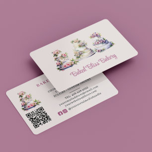 Carte De Visite Boulangerie Aquarelle rose pâle Gâteau Floral