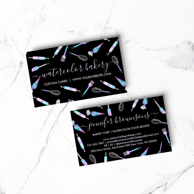 Carte De Visite Boulangerie Black Hologram Chef maison Pâtisserie (Black Hologram Bakery Homemade Chef Patisserie Business Card)