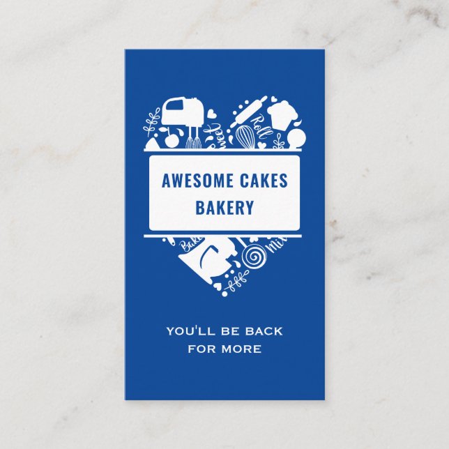 Carte De Visite Boulangerie Bleu Blanc Gâteaux Gâteaux Biscuits Pâ (Devant)