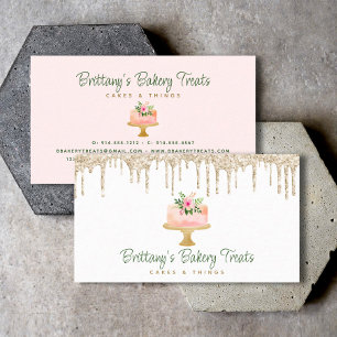 Carte De Visite Boulangerie Blush Pink Gâteau Gold Parties scintil