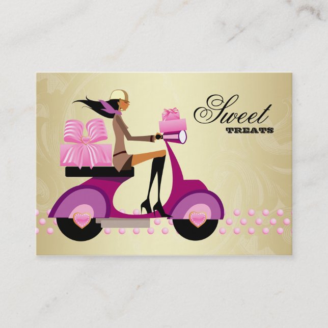 Carte De Visite Boulangerie Boîte cadeau Scooter Girl Rose Gold Ic (Devant)