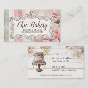 Carte De Visite Boulangerie Chic Pink Vintage Gâteau Shabby