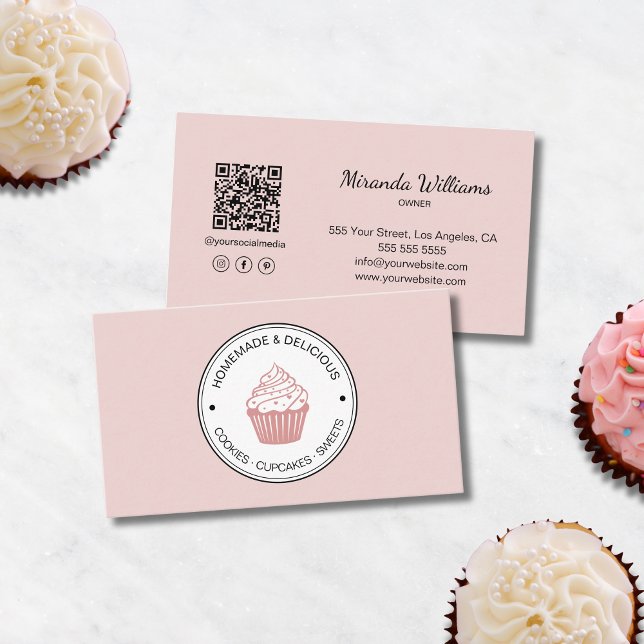 Carte De Visite Boulangerie Créez votre propre logo QR Rose (Bakery Create Your Own Logo QR Pink Business Card)