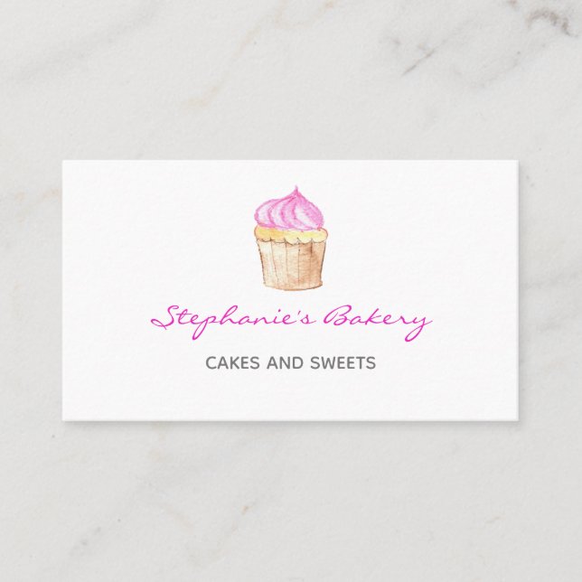 Carte De Visite Boulangerie Cupcake Élégant rose moderne (Devant)