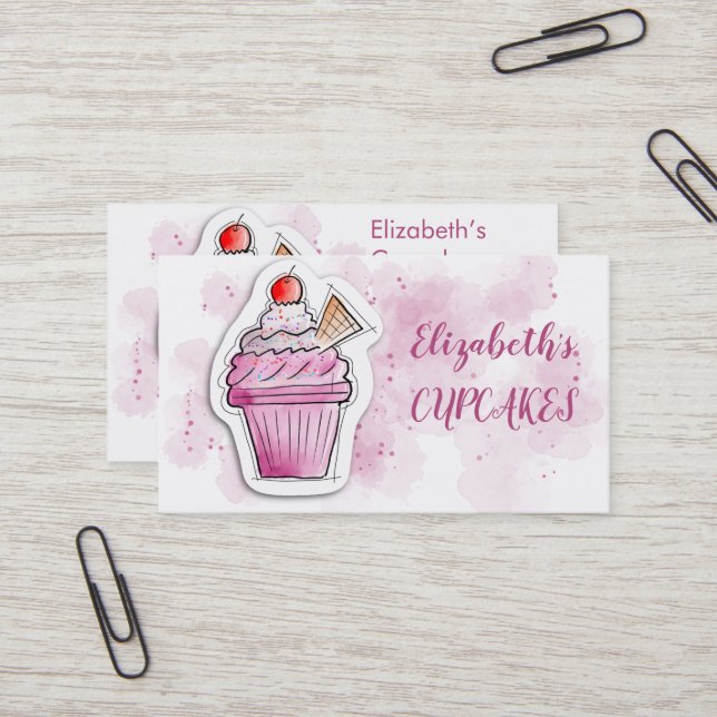 Carte De Visite Boulangerie Cupcake Moderne (Devant/Arrière en situation)