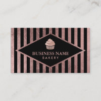 Boulangerie Cupcake Moderne Rose Gold & Black Stri
