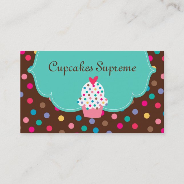 Carte De Visite Boulangerie Cupcake Pois Brown Coeur Vert (Devant)