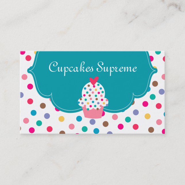 Carte De Visite Boulangerie Cupcake Pois Coeur Bleu (Devant)