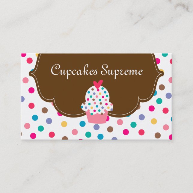 Carte De Visite Boulangerie Cupcake Pois Coeur Brown (Devant)