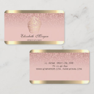 Carte De Visite Boulangerie Cupcake Rayure Dorée Paillettes Rose G