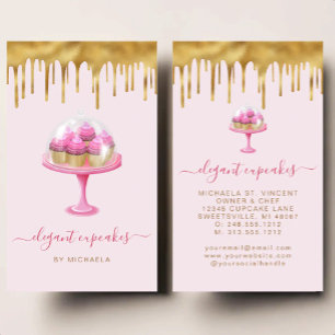 Carte De Visite Boulangerie Cupcake Rose Doré Faux Papier Dégoulin