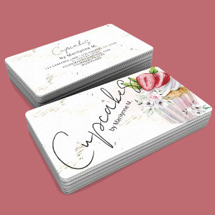 Carte De Visite Boulangerie Cupcakes Or rose Floral