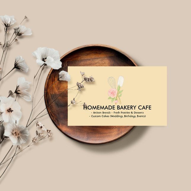 Carte De Visite Boulangerie Cute Jaune Blush Floral Cuisine (Créateur téléchargé)