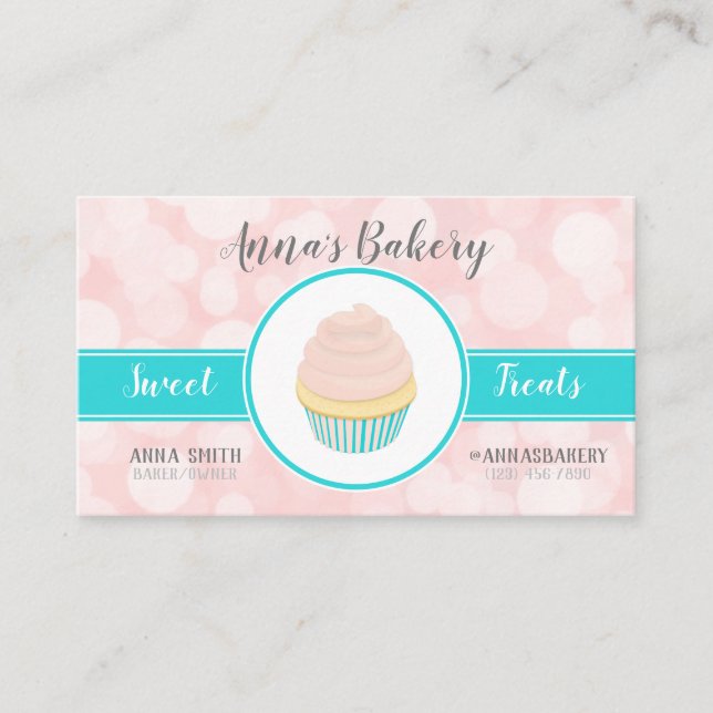 Carte De Visite Boulangerie Cute Rose Cupcake (Devant)