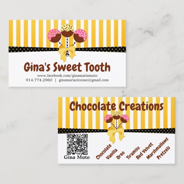 Carte De Visite Boulangerie de cake pops personnalisés avec QR Cod (Devant / Derrière)