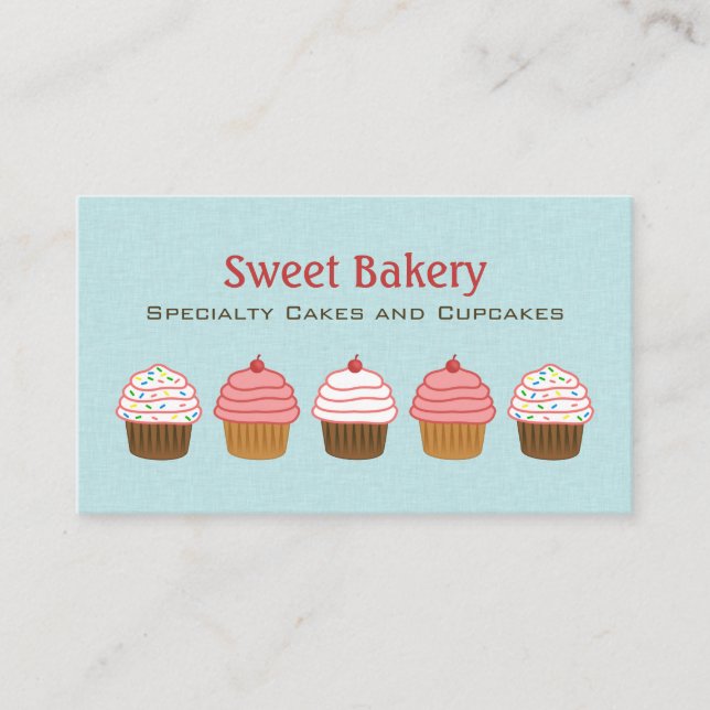 Carte De Visite Boulangerie de cuisine Aqua Blue et Pink Cupcake (Devant)