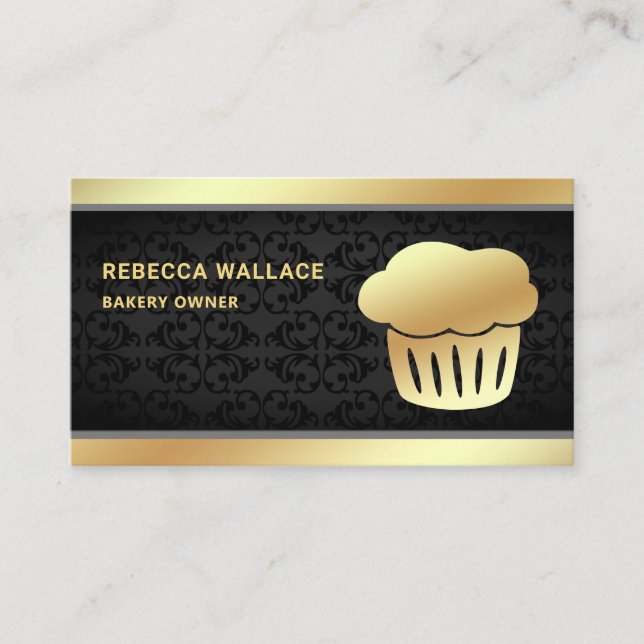 Carte De Visite Boulangerie de cupcake maison à huile de Damas noi (Devant)
