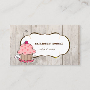 Carte De Visite Boulangerie de Cupcake romantique, Texture de Bois