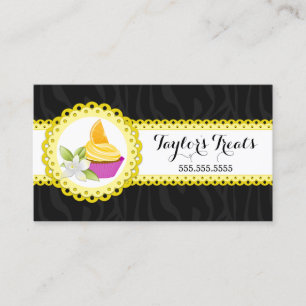 Carte De Visite Boulangerie de cupcake Zebra Bordure de craie jaun