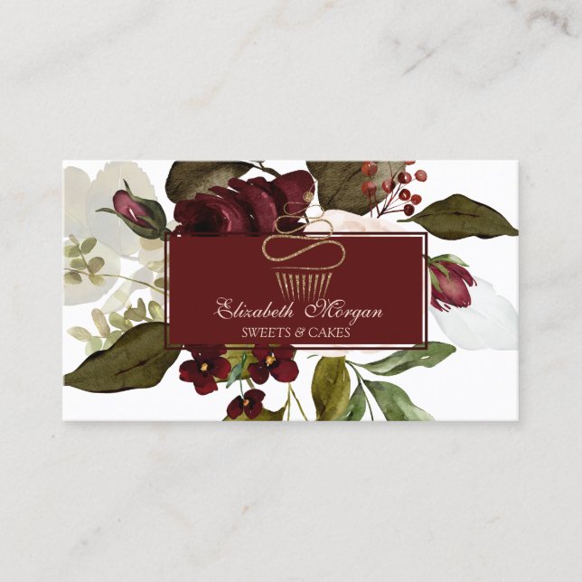 Carte De Visite Boulangerie de fleurs Bourgogne à gâteau d'or (Devant)