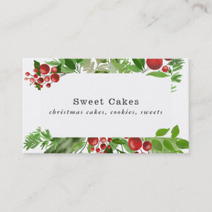 Carte De Visite Boulangerie de Noël Feuille Festive Red Berry Holl