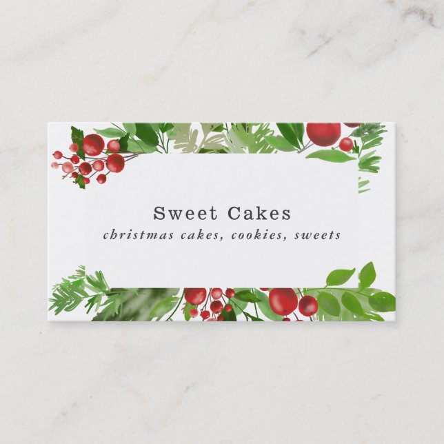 Carte De Visite Boulangerie de Noël Feuille Festive Red Berry Holl (Devant)
