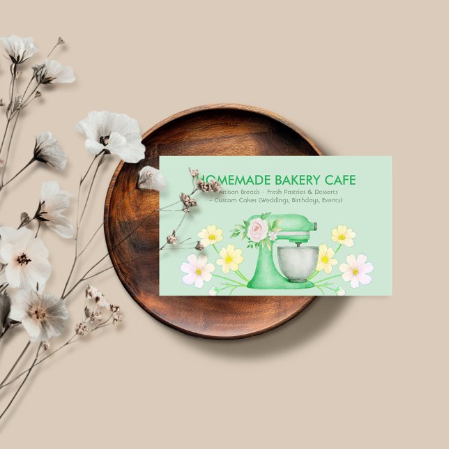 Carte De Visite Boulangerie de pâtisserie verte Floral (Créateur téléchargé)