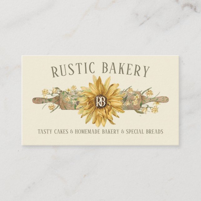 Carte De Visite Boulangerie De Tournesol De Style Rustique Beige (Devant)