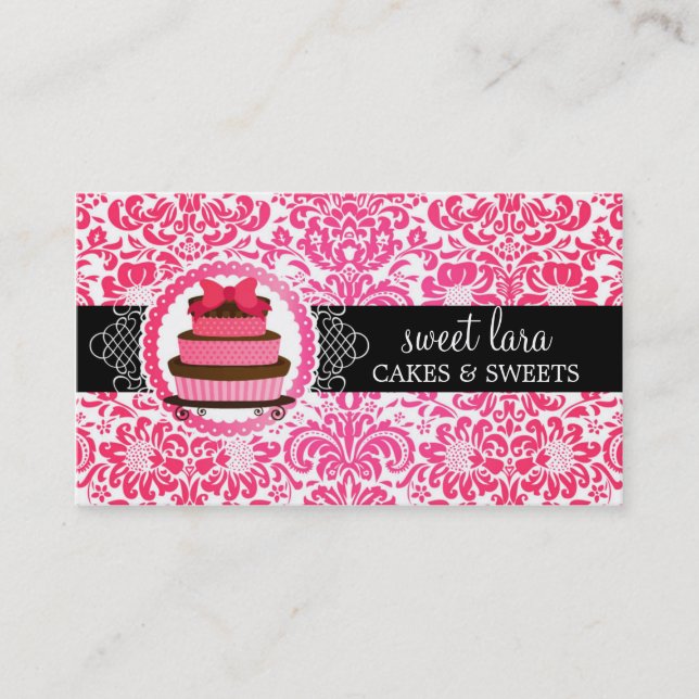 Carte De Visite Boulangerie élégante de diamant de gâteau de rose (Devant)