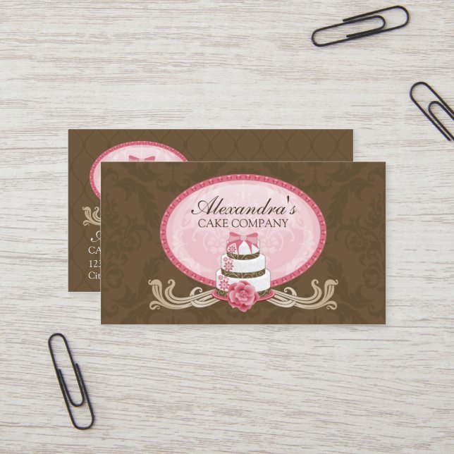 Carte De Visite Boulangerie élégante de gâteau (Devant/Arrière en situation)
