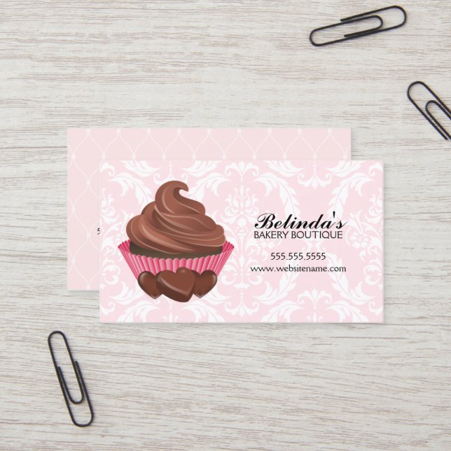 Carte De Visite Boulangerie élégante de petit gâteau de chocolat (Devant/Arrière en situation)