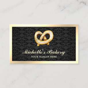Carte De Visite Boulangerie en or noir Damask Pretzel